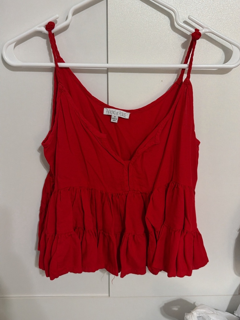 Patrons of Peace Bright Red Tiered Camisole with Braided Straps